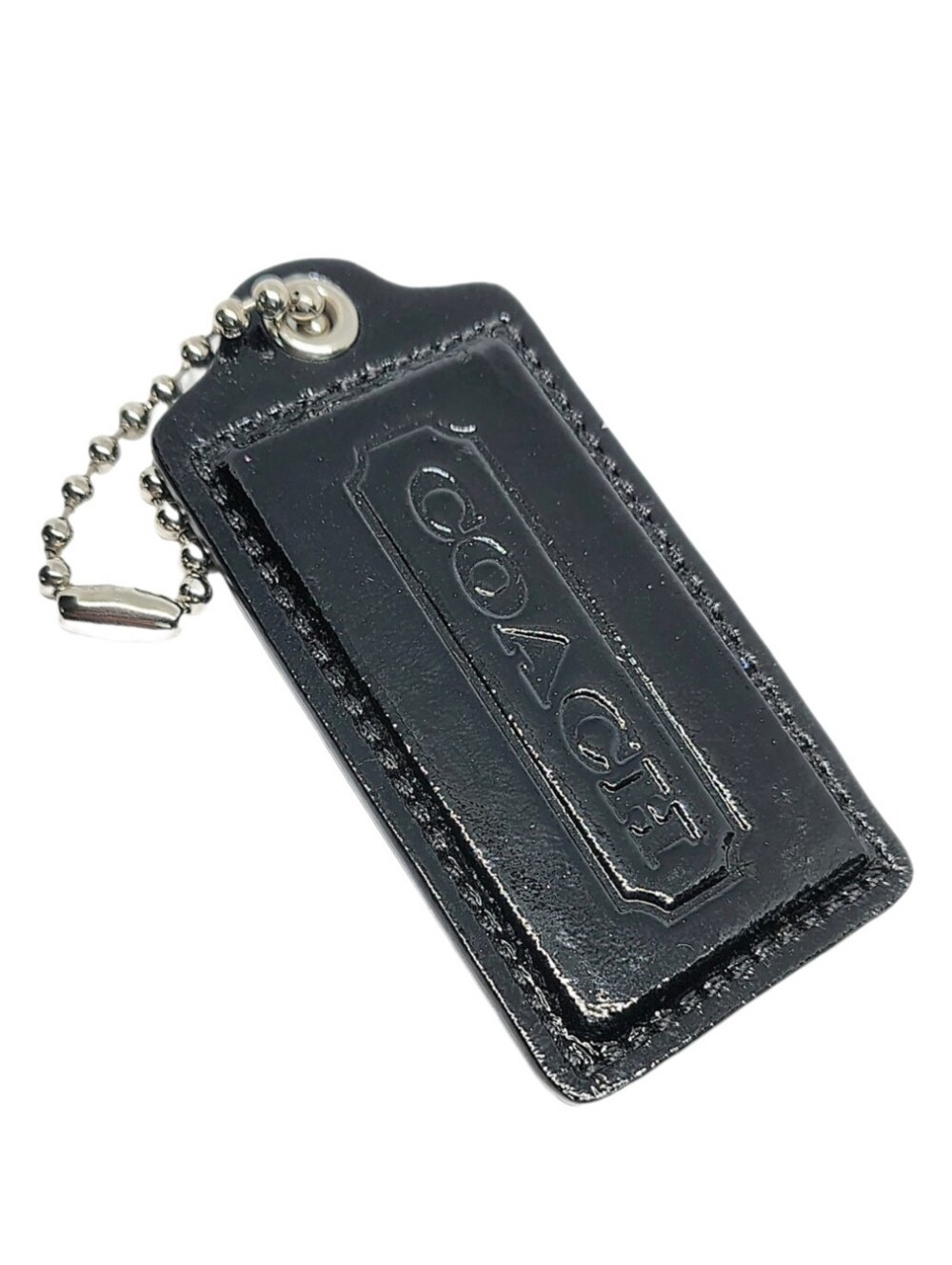 🆕 3.5" Jumbo Coach Black Patent Leather Hang Tag Bag Fob Keychain Purse Charm